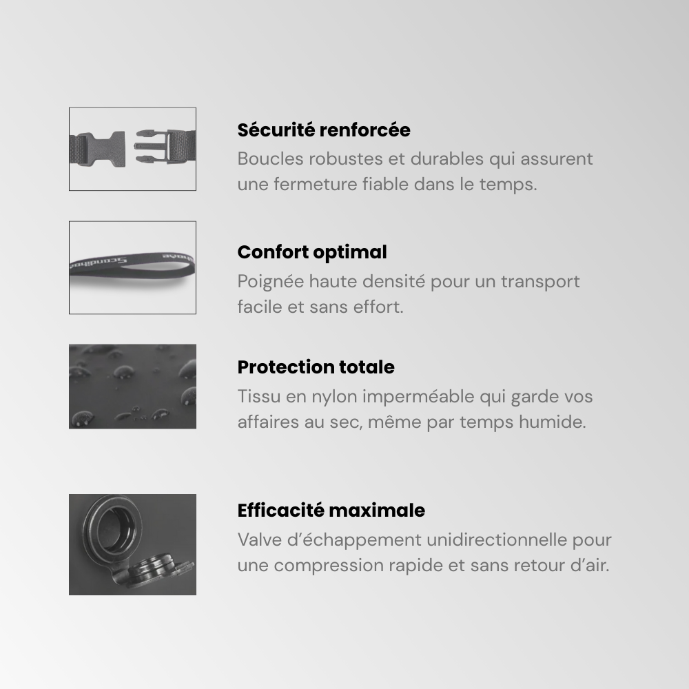 Sac de compression sous vide réutilisable – Étanche, léger, gain de place