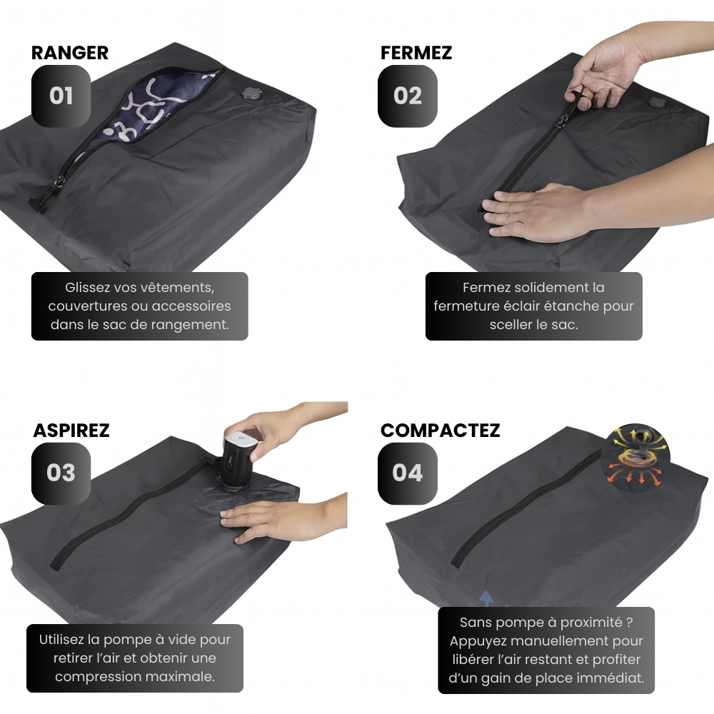Sac de compression sous vide 17L – Rangement voyage avec pompe intégrée