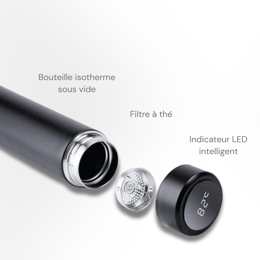 Bouteille d’eau intelligente inox – Isotherme double paroi avec affichage LED
