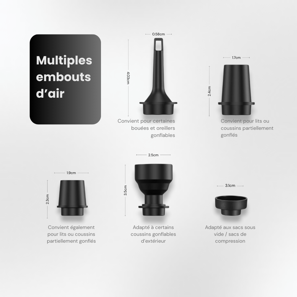 Pompe à air portable sans fil – Gonflage et dégonflage rapide avec 5 embouts