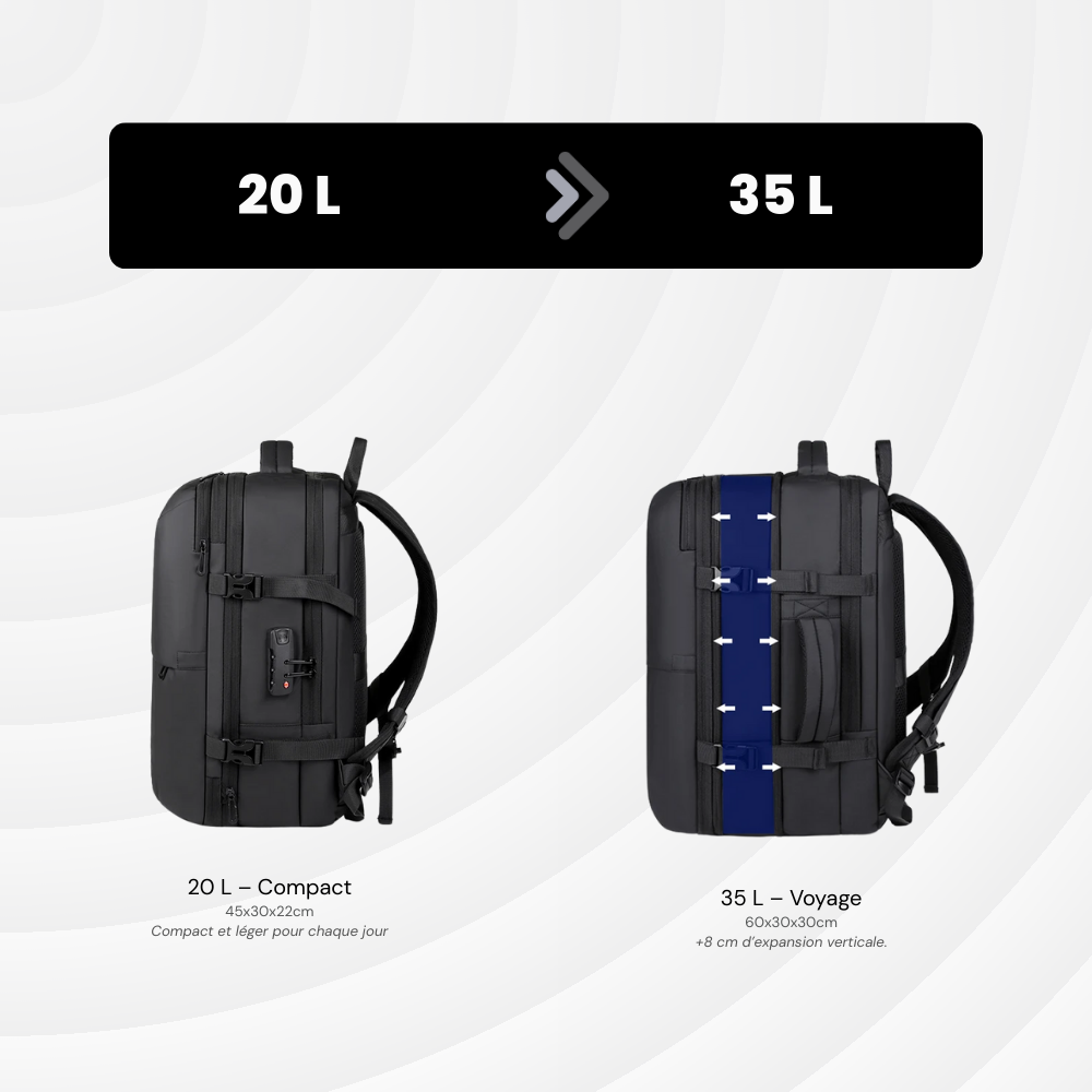 Nomadlite — 20 à 35L Sac à dos extensible et à Compression