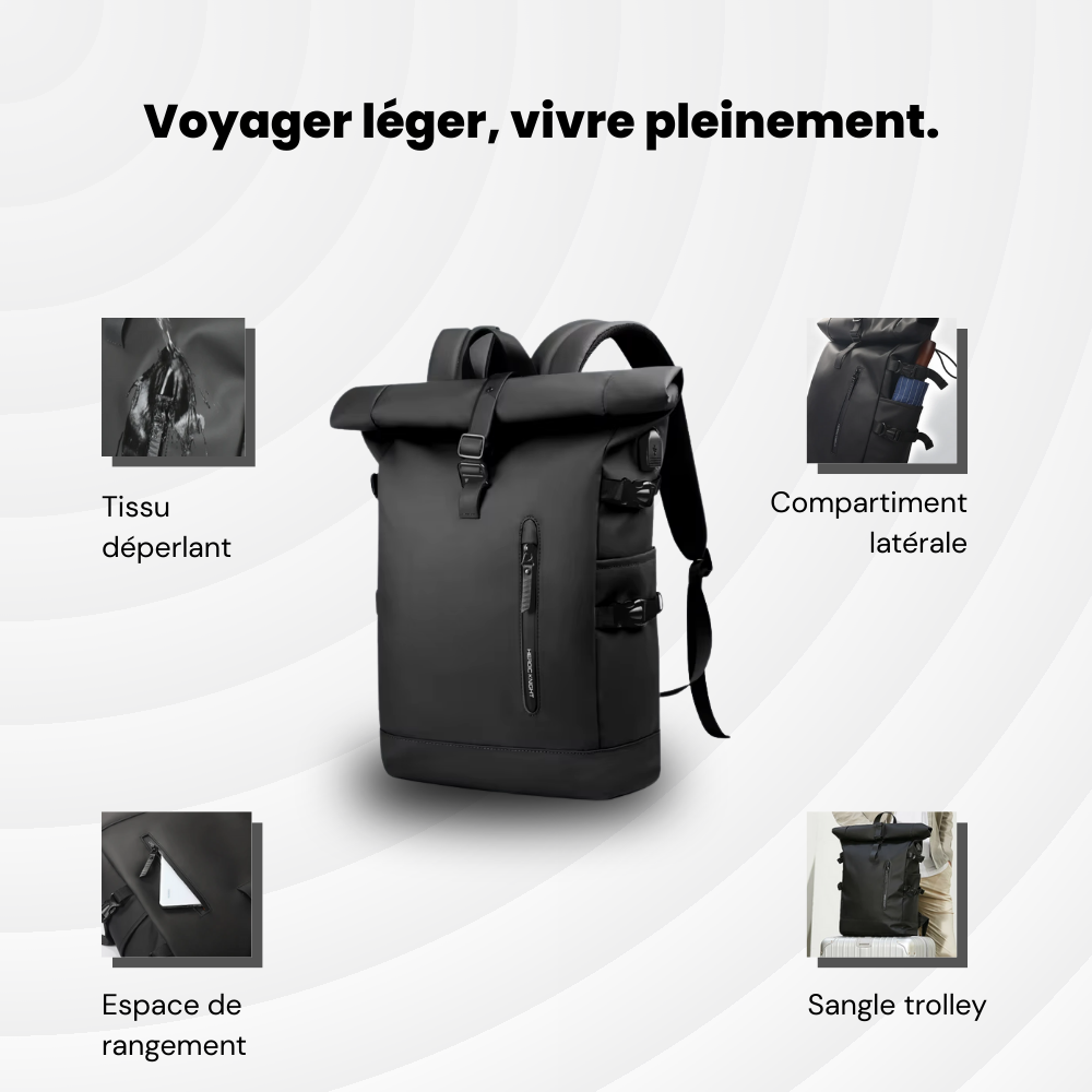 Roll NomadBack — 20 à 27 L - Sac à dos extensible & USB