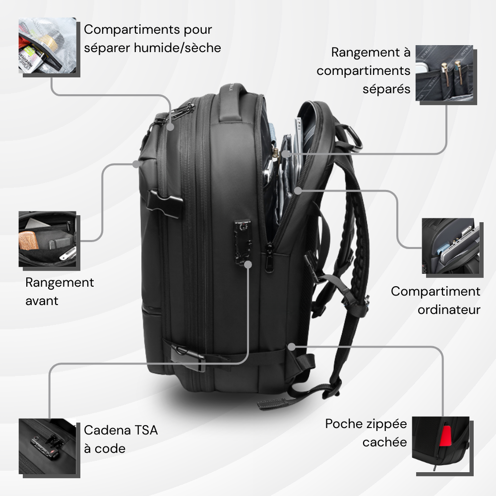 NomadLock 2 — 25 à 50L - Sac à Dos Étanche, Extensible et à Compression