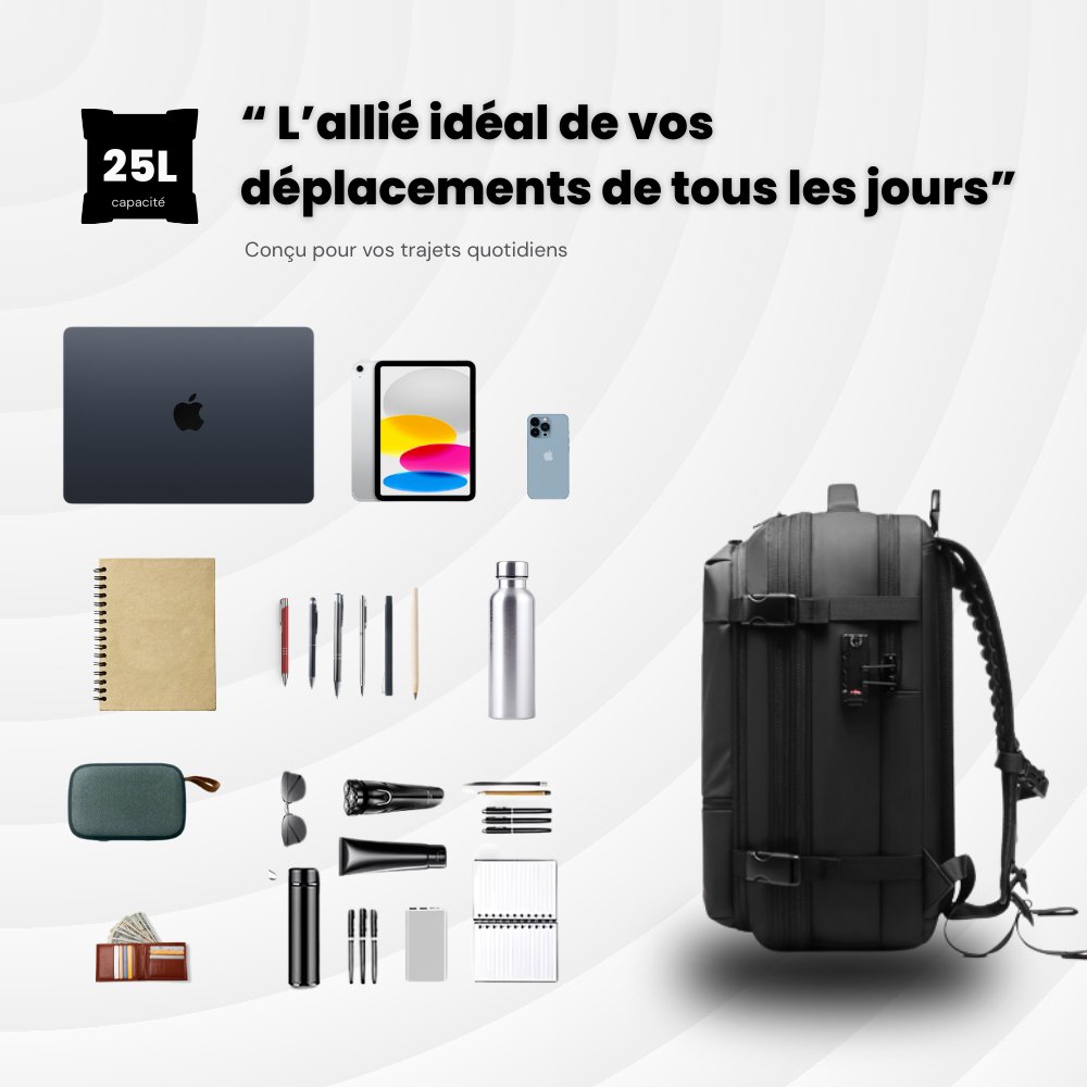 NomadLock 2 — 25 à 50L - Sac à Dos Étanche, Extensible et à Compression
