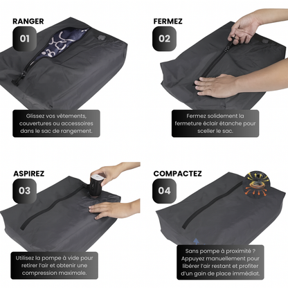 Sac de compression sous vide 17L – Rangement voyage avec pompe intégrée