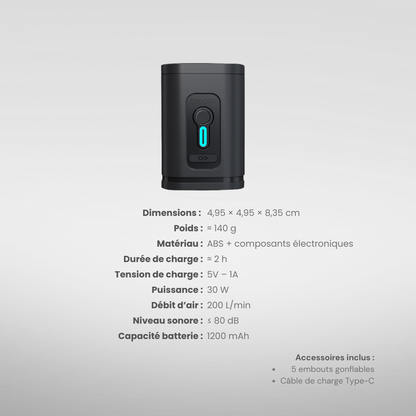 Pompe à air portable sans fil – Gonflage et dégonflage rapide avec 5 embouts