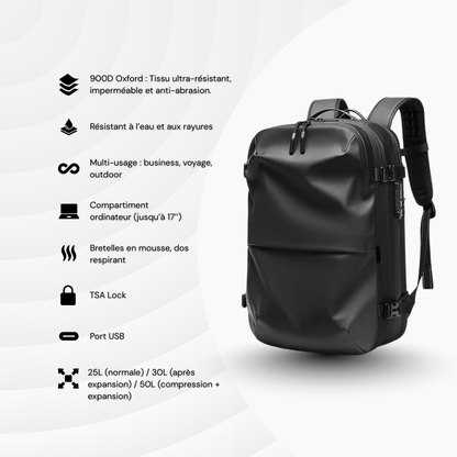 NomadLock — 25 à 50L – Sac à Dos Étanche & Extensible à Compression