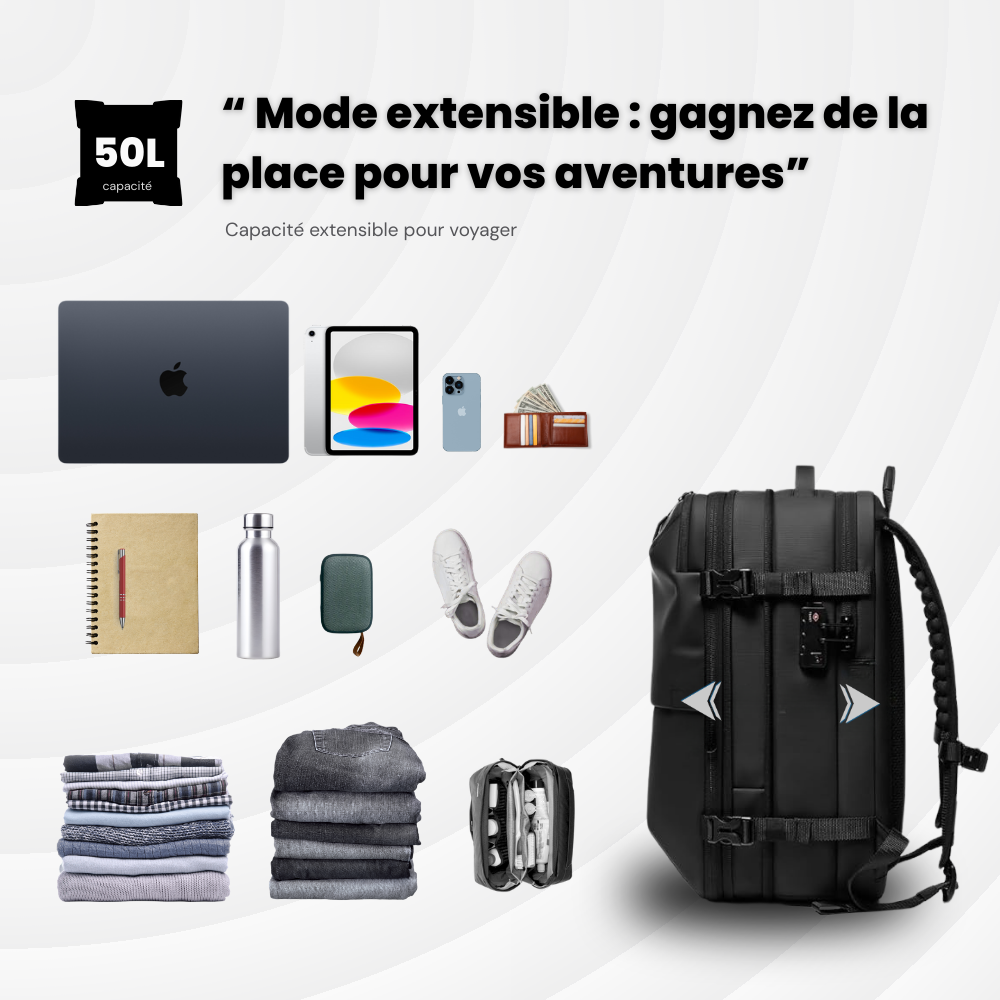 NomadLock — 25 à 50L – Sac à Dos Étanche & Extensible à Compression